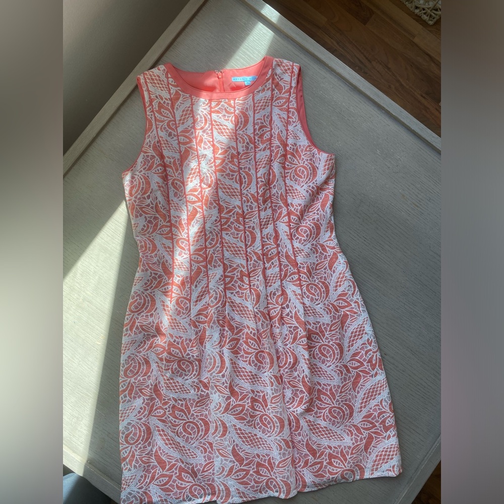 Antonio Melani Coral/White Lace Dress Midi Dress Size 10